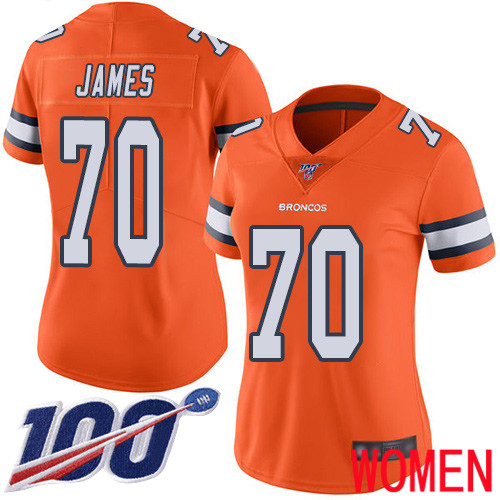 Women Denver Broncos #70 Ja Wuan James Limited Orange Rush Vapor Untouchable 100th Season Football NFL Jersey